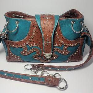Consealed Carry Stylish Brown and Teal Women's Bag